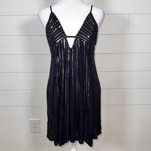 Free People Navy Blue Sequined Party Dress with Spaghetti Straps Size M